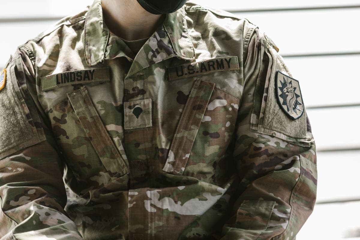 A soldier in a U.S. Army camouflage uniform